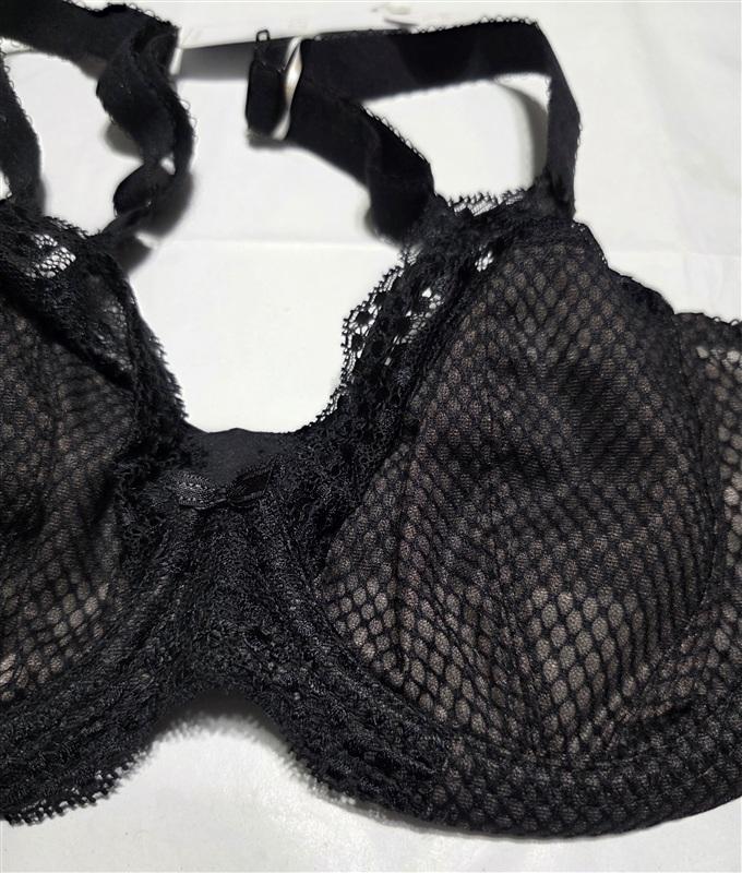 NWT Elomi 36D Charley Underwire Stretch Lace Plunge Bra EL4382 Black 135365