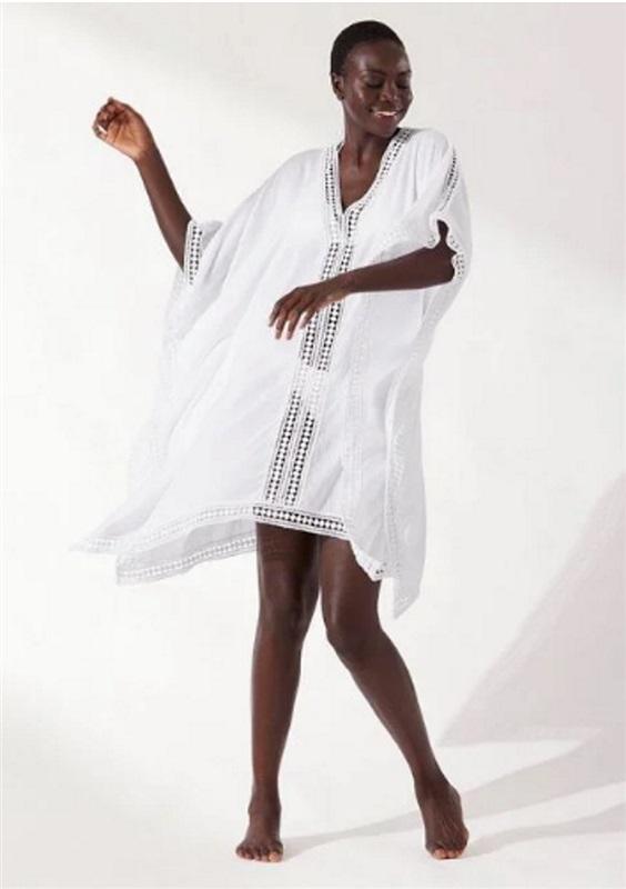 NWTD Tommy Bahama L Lace Tunic w/ Inset Edge Swim Cover Up Dress White 135366