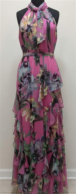 NWT Alex Marie 16 Nina Pink Chiffon Halter Neck Sleeveless Tiered Dress 135367
