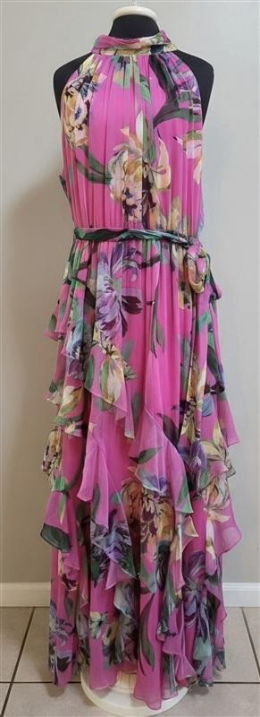 NWT Alex Marie 16 Nina Pink Chiffon Halter Neck Sleeveless Tiered Dress 135367