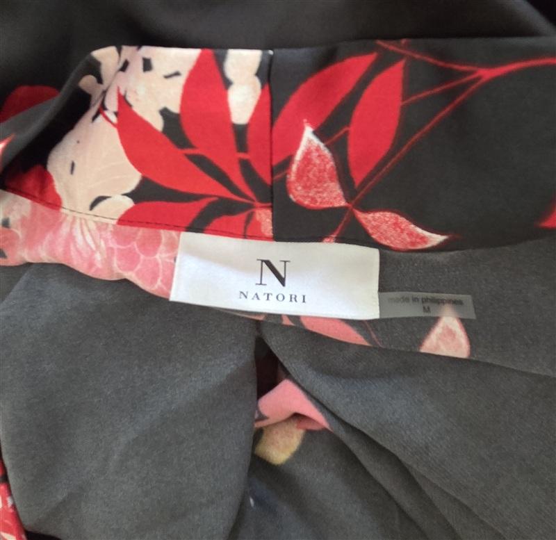 NEW Natori M Empress Printed Satin Robe Floral Poppy Red Black 135368