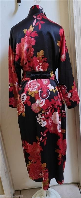 NEW Natori M Empress Printed Satin Robe Floral Poppy Red Black 135368