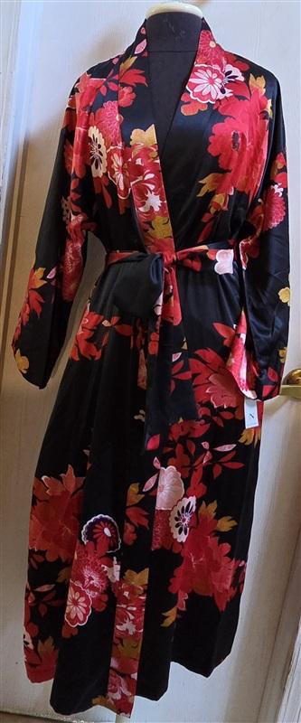 NEW Natori M Empress Printed Satin Robe Floral Poppy Red Black 135368