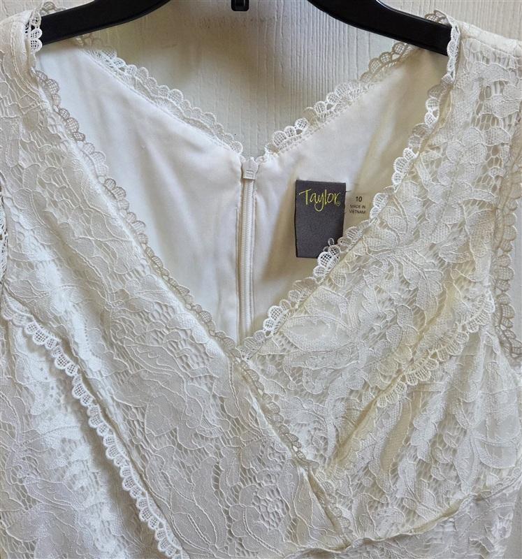NWOT Taylor 10 White Lace V Neck Short Sleeve Dress 135371