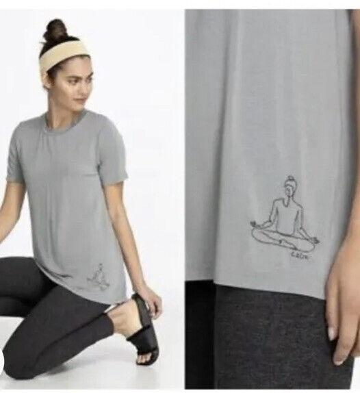 NWT Calme XXL Embroidered Yoga Crew Neck T Shirt White 135373