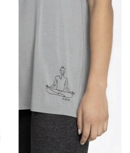 NWT Calme XXL Embroidered Yoga Crew Neck T Shirt White 135373