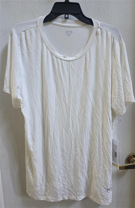 NWT Calme XXL Embroidered Yoga Crew Neck T Shirt White 135373