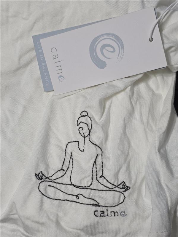 NWT Calme XXL Embroidered Yoga Crew Neck T Shirt White 135373