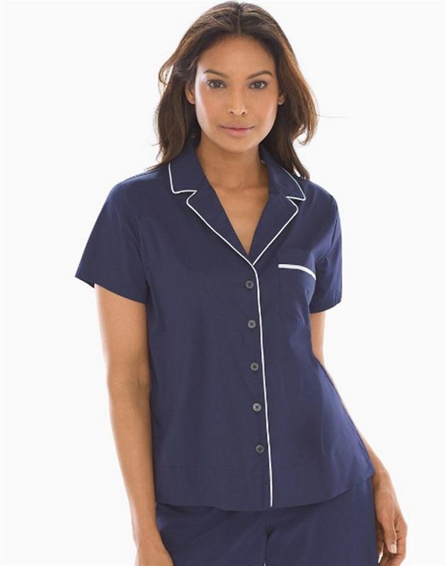 NWT Soma XS Cool Cotton Stretch Short Sleeve Notch Collar Pajama Top 135376