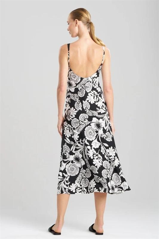 NWT Natori S Botanica Slip Dress Black White Floral Poppy 135378