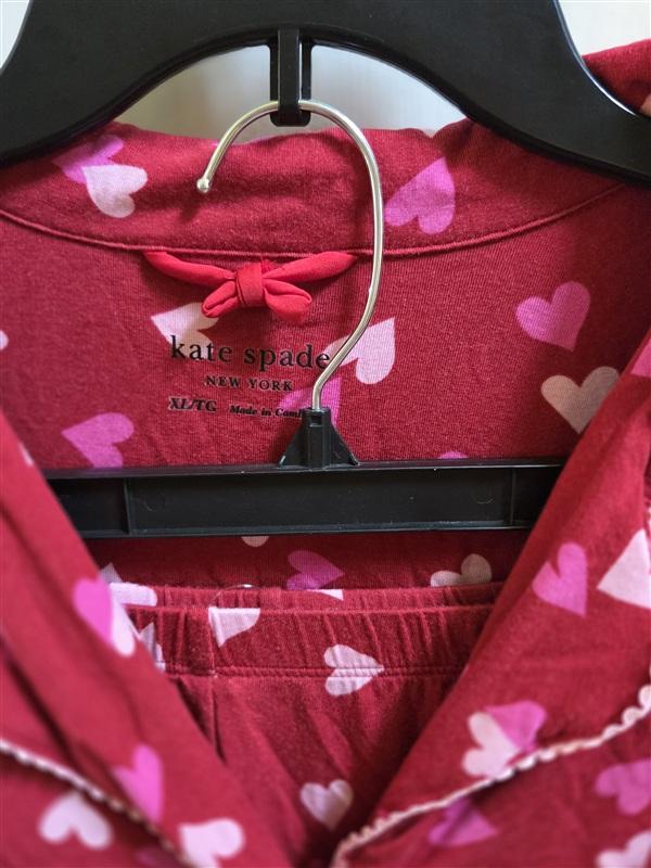 NWOT Kate Spade XL Heart Valentine Print Knit Pajama Set Red Pink 135379