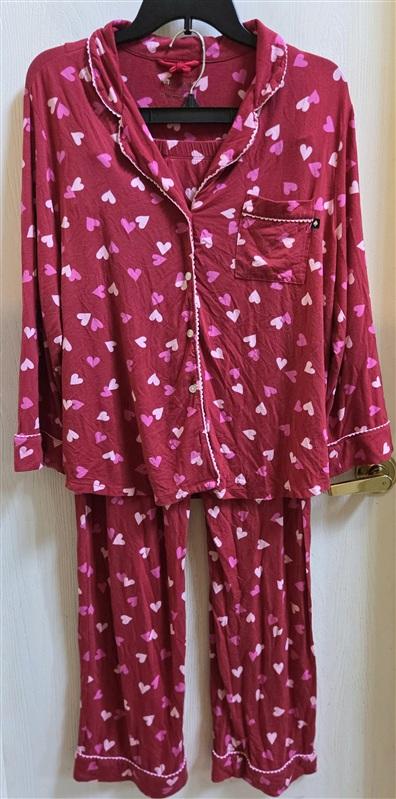 NWOT Kate Spade XL Heart Valentine Print Knit Pajama Set Red Pink 135379
