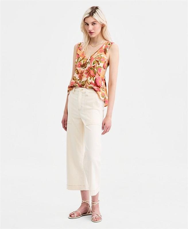 NWT Liverpool 12 Stride High-Rise Cropped Wide-Leg Jeans Cream 135409