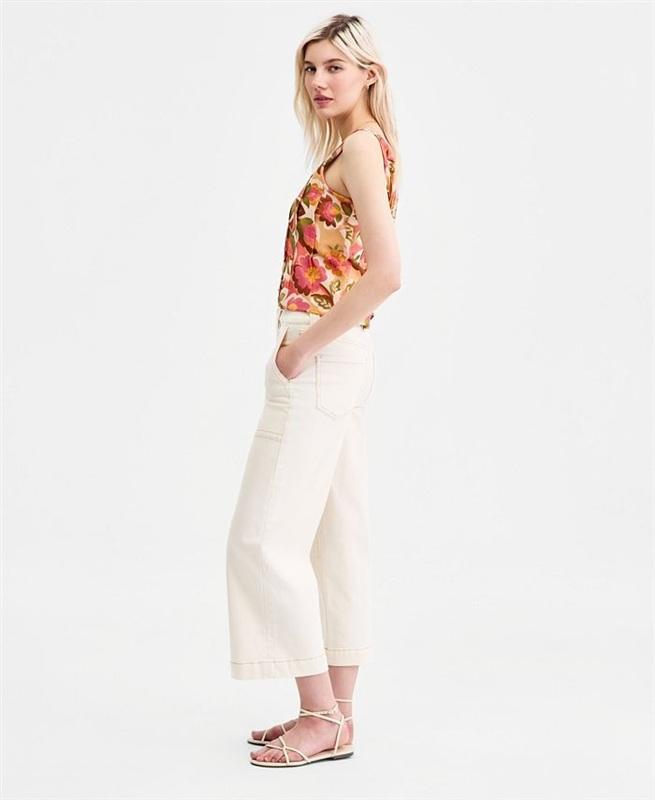 NWT Liverpool 12 Stride High-Rise Cropped Wide-Leg Jeans Cream 135409
