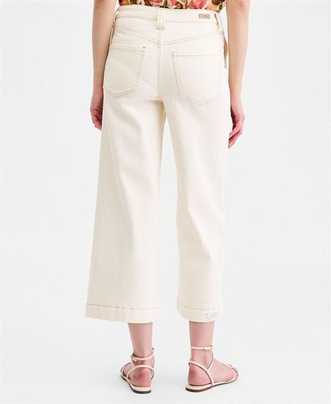 NWT Liverpool 12 Stride High-Rise Cropped Wide-Leg Jeans Cream 135409