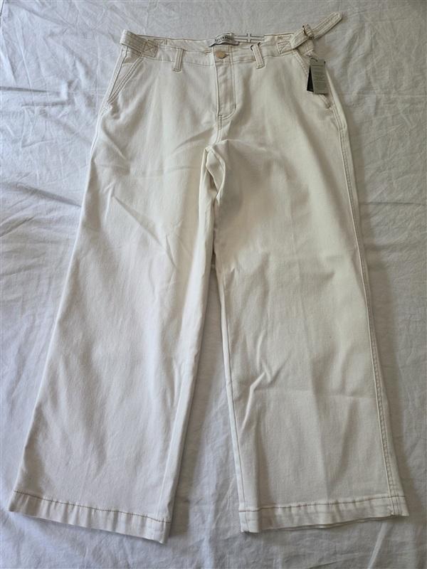 NWT Liverpool 12 Stride High-Rise Cropped Wide-Leg Jeans Cream 135409