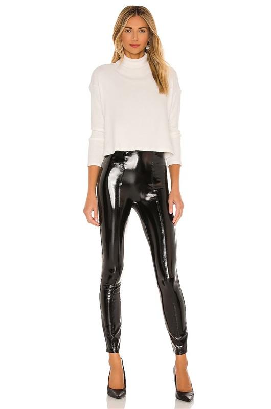 NWT Spanx M Faux Patent Leather Leggings Black Shiny 135414
