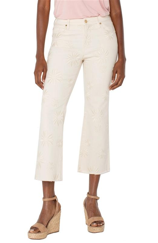 NWT Liverpool 16 33 Hannah Crop Flare Eco Jeans Cream Embroidery Daisy 135420