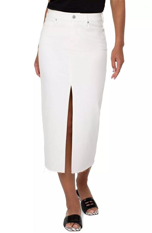 NWT Liverpool 12 Front Slit Maxi Skirt White Denim Jean Skirt 135424