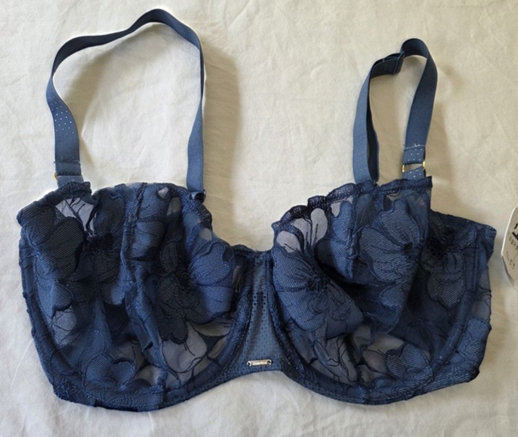 NWT Chantelle 36DDD Chantelle Fleurs Signature Demi Bra 12Q5 Blue 135426