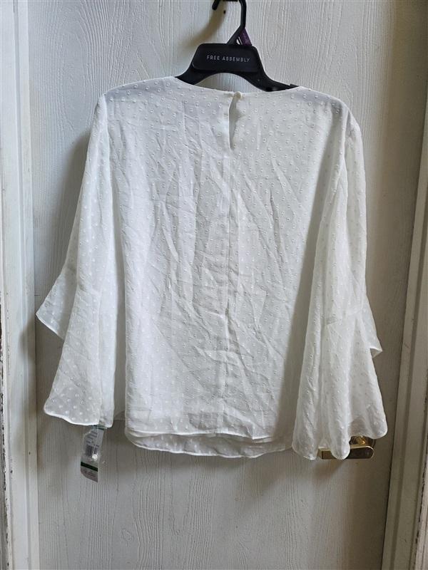 NWT Evan Picone L Black Label White Swiss Dot Flutter Sleeve Work Blouse 135450
