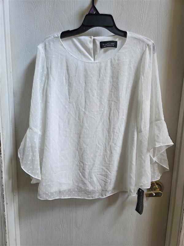 NWT Evan Picone L Black Label White Swiss Dot Flutter Sleeve Work Blouse 135450