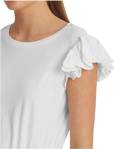 NWOT Ralph Lauren 10 Eyelet Jersey Drop Waist Dress Tassel Tie White 135451