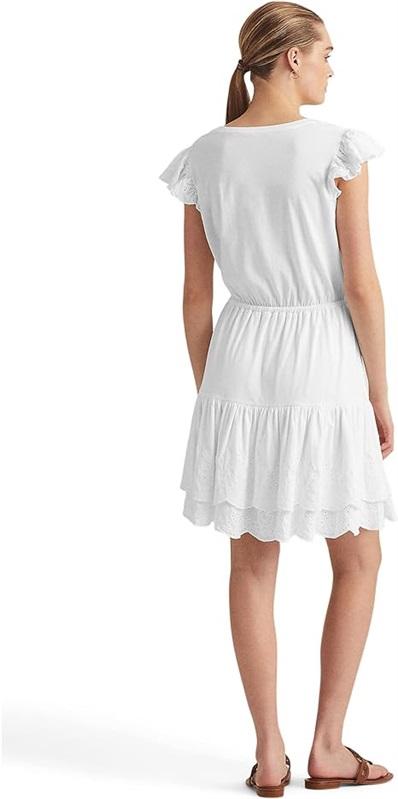 NWOT Ralph Lauren 10 Eyelet Jersey Drop Waist Dress Tassel Tie White 135451