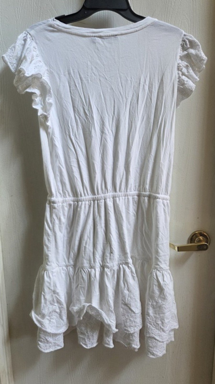 NWOT Ralph Lauren 10 Eyelet Jersey Drop Waist Dress Tassel Tie White 135451