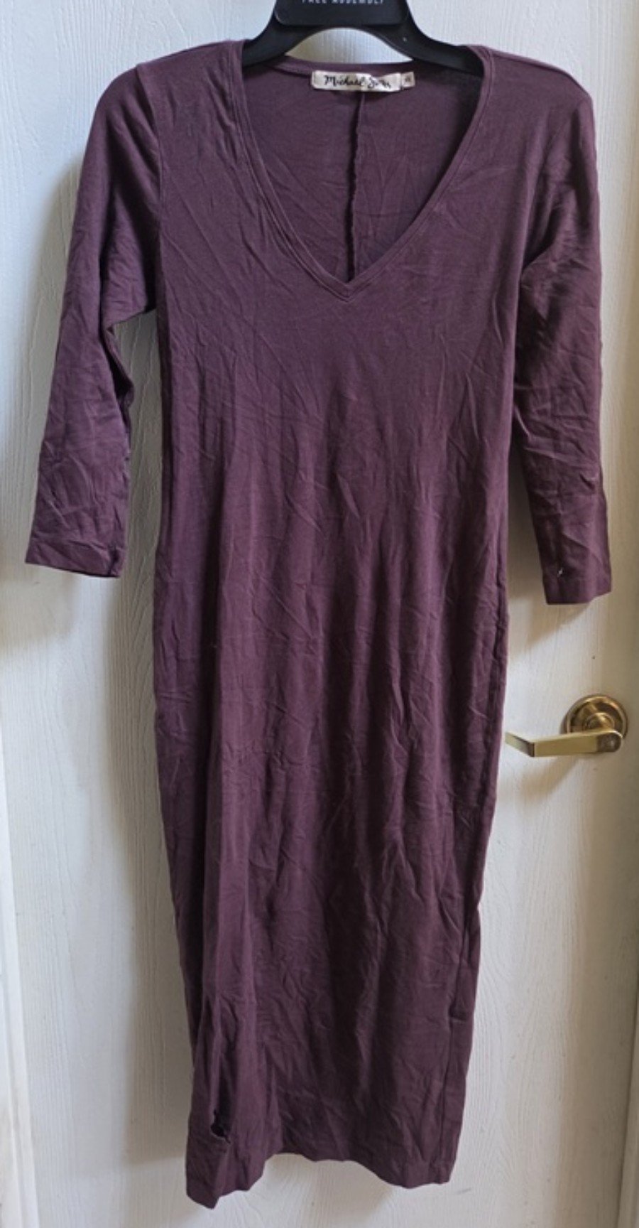 NWOTD Michael Stars XS Burgundy Wine 3/4 Sleeve T Shirt Dress V Neck 135452