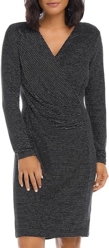 NWOT Karen Kane S Long Sleeve Faux Wrap Dress Black 135453