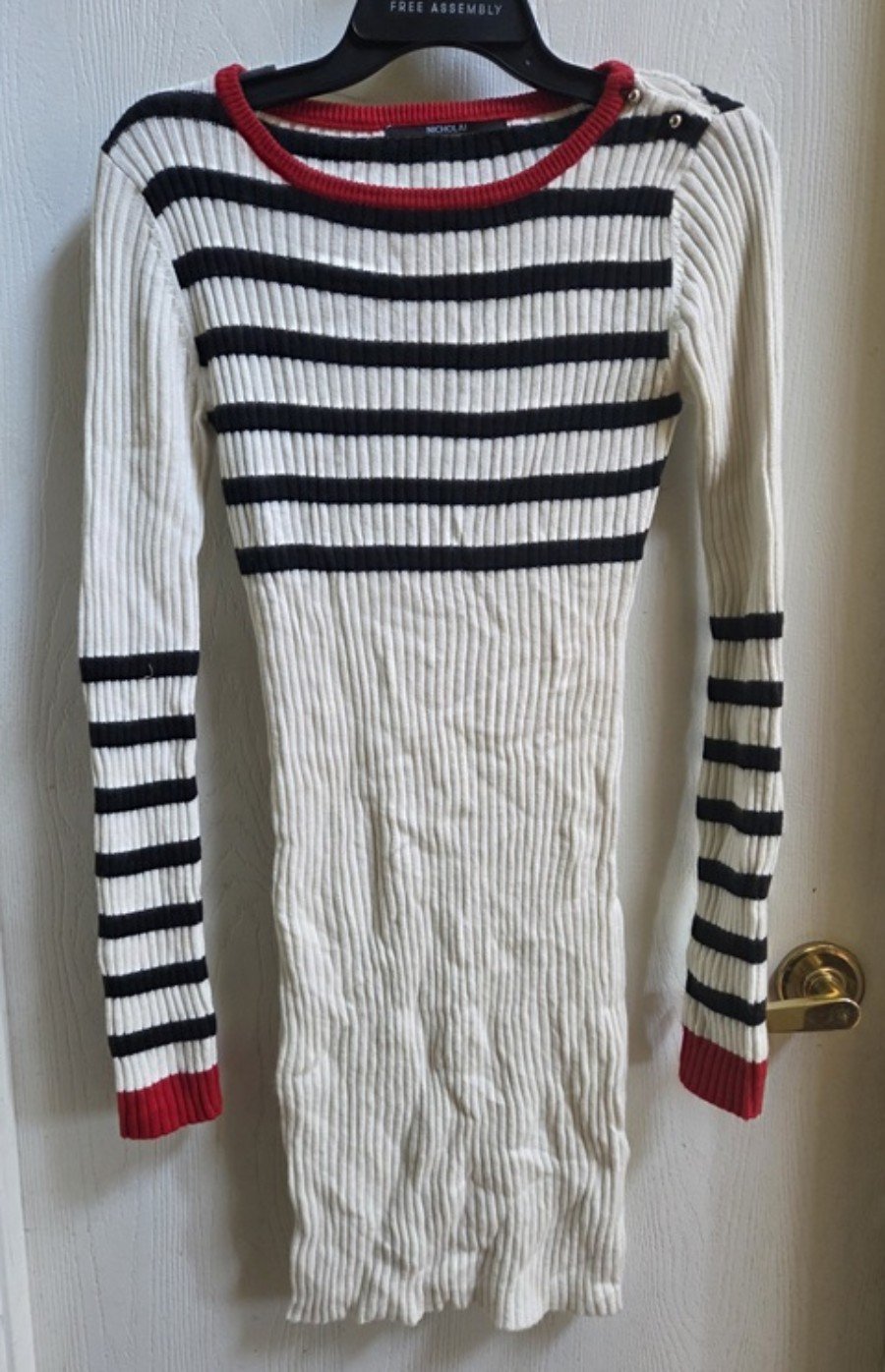 NWOT Nicholai S Red White Blue Stripe Sweater Mini Dress 135455