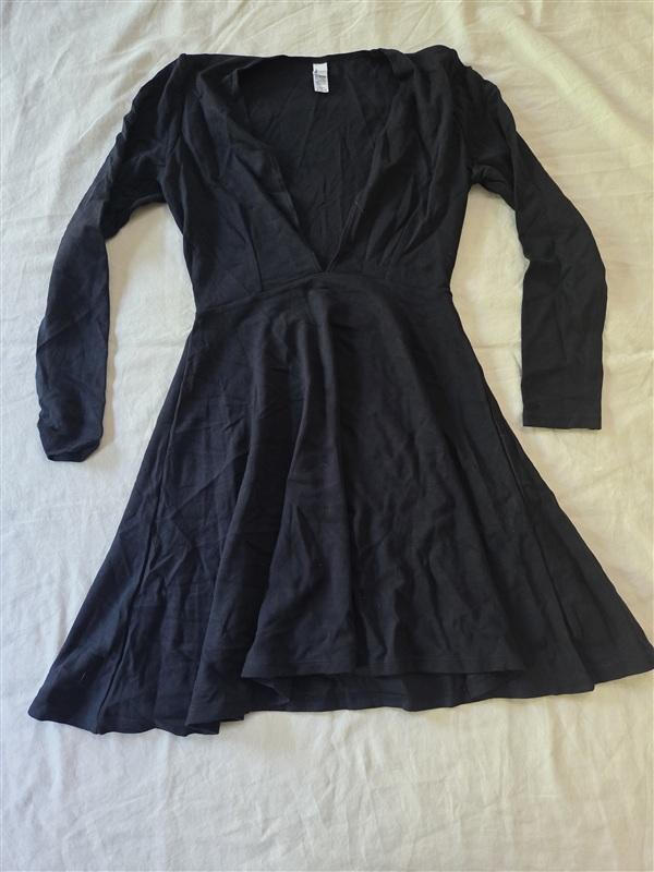 NWOT American Apparel Deep V-Neck Pleated Skater Mini Dress Blue 135456