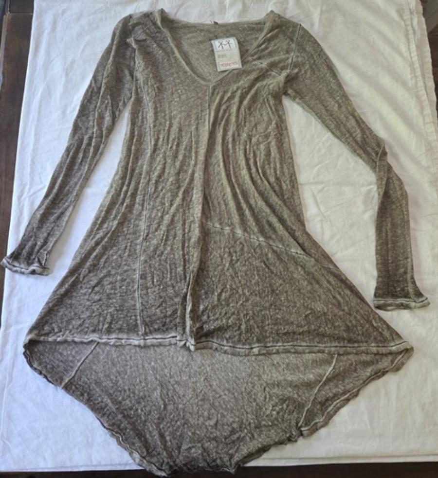 NWT pete & greta Johnny Was S Oversized Deep V Mineral Wash Linen Dress 135458