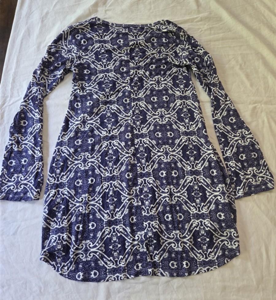 NWOT Michael Lauren S Kyle Long Sleeve Paisley Mini Dress Blue White 135459