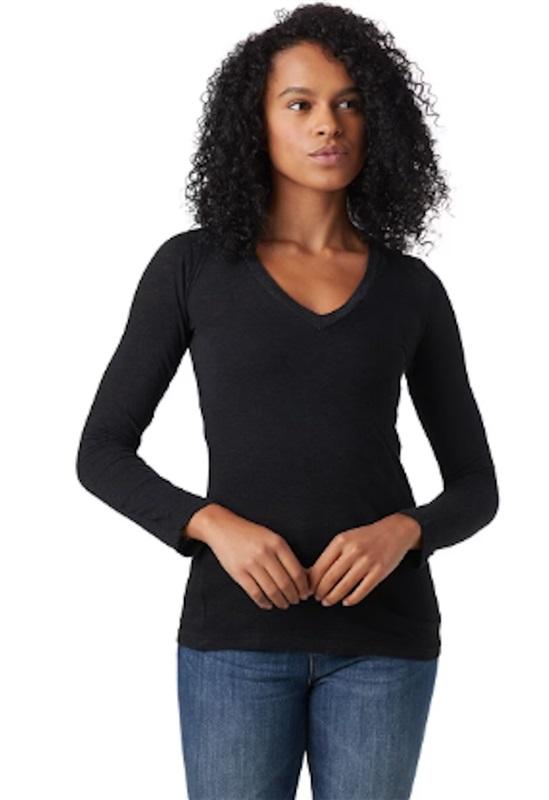 NWT Monrow XS Textured Tri-Blend Fitted Long Sleeve V Neck Tee Green 135446