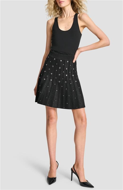 NWT DKNY L Black Sparkle Studded Mini Flare Skirt 135479