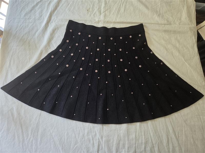 NWT DKNY L Black Sparkle Studded Mini Flare Skirt 135479