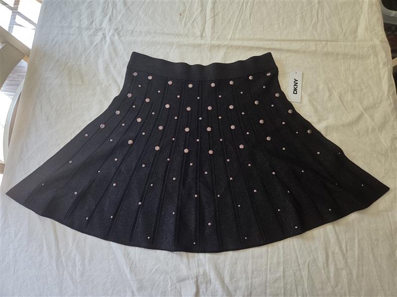 NWT DKNY L Black Sparkle Studded Mini Flare Skirt 135479