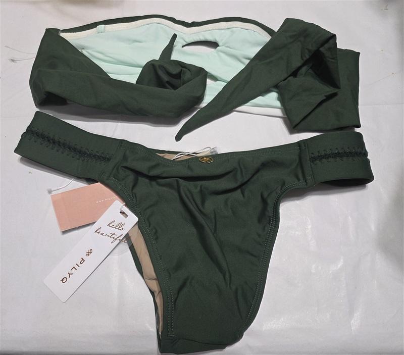 NWT Pilyq S Envy Color Block Solid Green Teeny Bikini Swim Bottom 135480