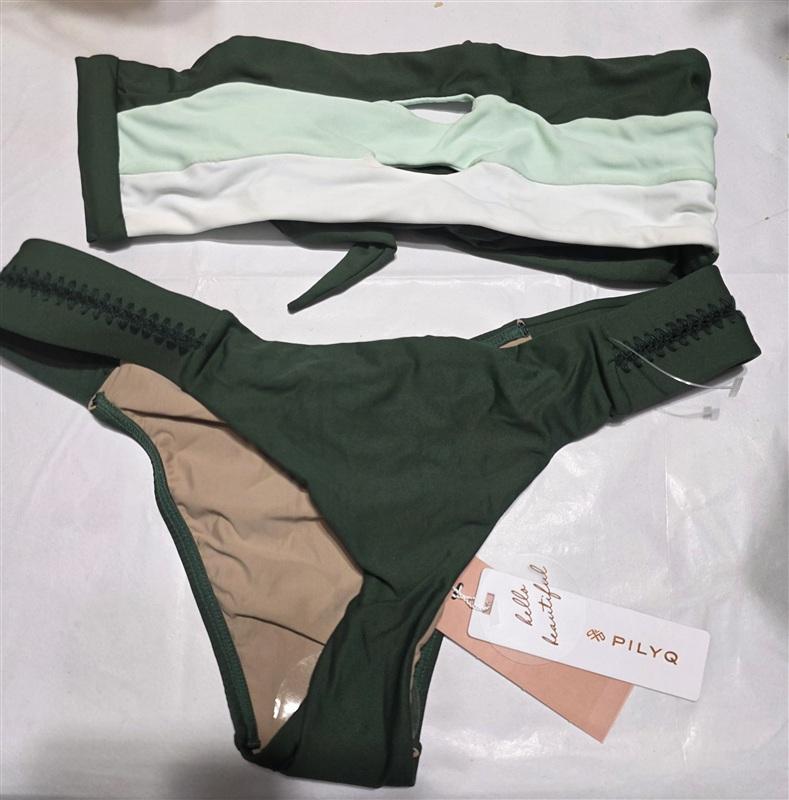 NWT Pilyq S Envy Color Block Solid Green Teeny Bikini Swim Bottom 135480