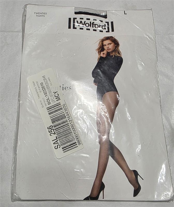 NWT Wolford L Twenties Fishnet Black Tights 135492