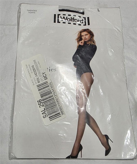 NWT Wolford L Twenties Fishnet Black Tights 135492