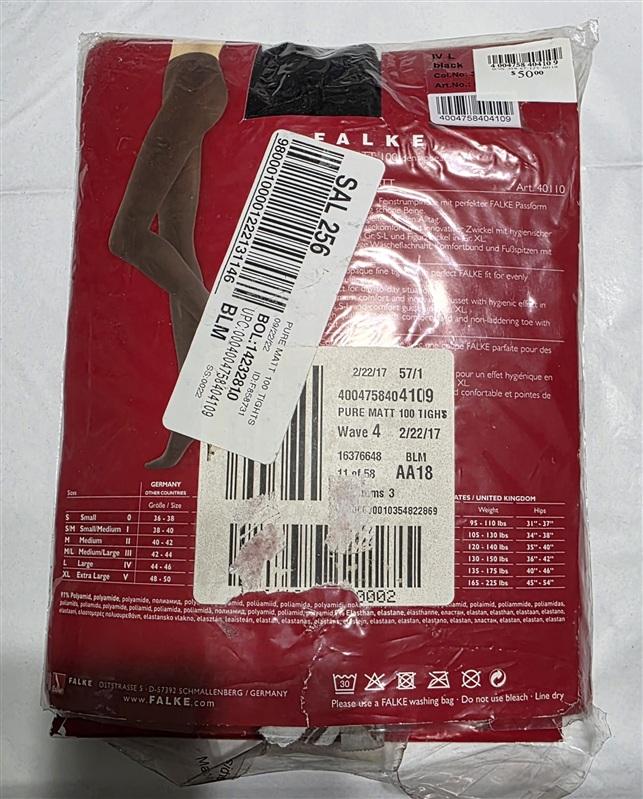 NWTD Falke Large Pure Matt 100 DEN Women Tights Black 135495