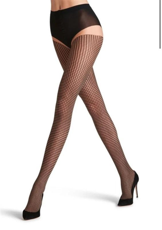 NWTD Falke SM Houndstooth 15 Den Tights 40664 Black 135502