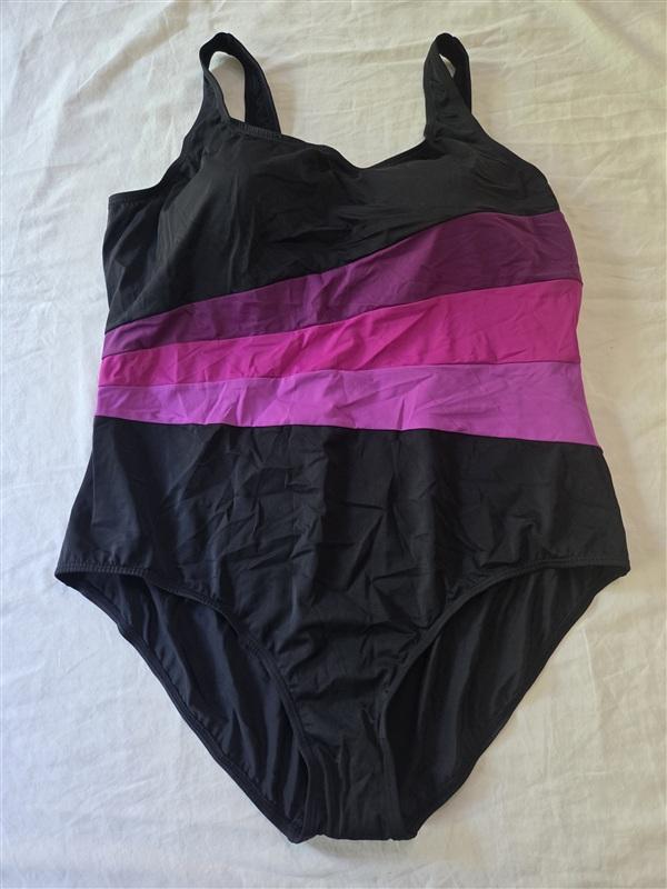 NWT Swimsuits For All 26 Colorblock Black Pink Purple 1pc Swim 135509