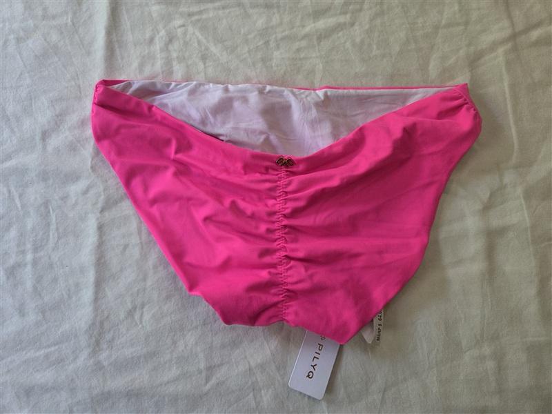NWT Pilyq Shocking Pink Solid S Full ruched Bikini Swim Bottoms 135510