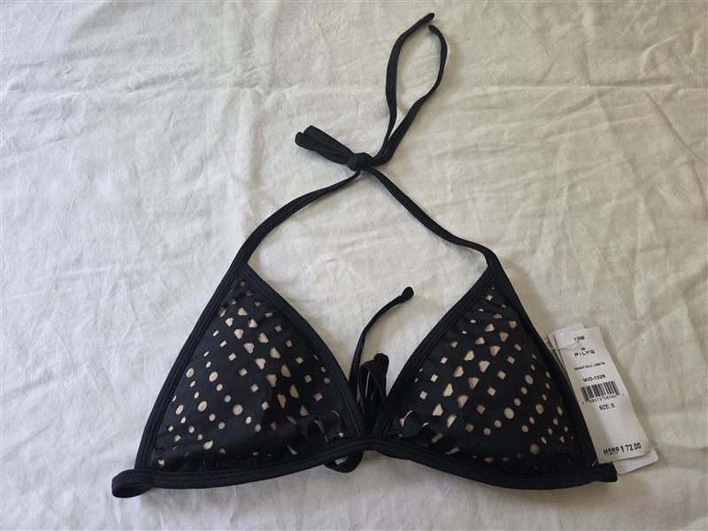 NWT Pilyq S Midnight Gold Laser Cut Out Triangle Top Bikini Black 135511