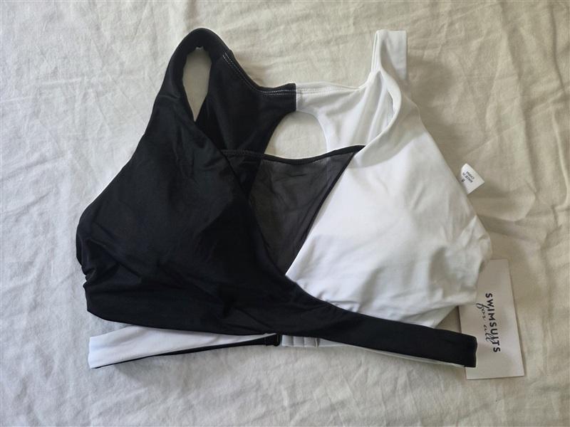 NWT Swimsuits For ALL 8 Black White Mesh Cross Over Bikini Swim Top 135513