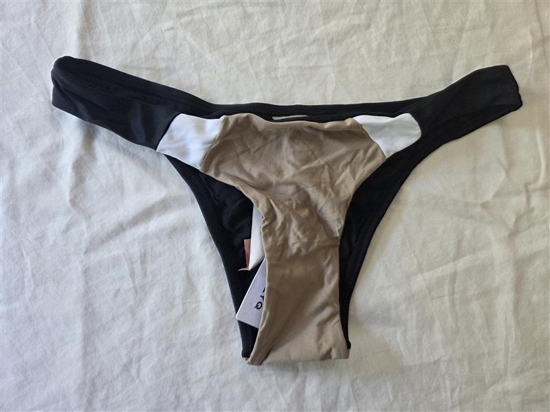 NWT PIlyq PQ Cadillac S Color Block Teeny Bikini Black Tan Swim Bottom 135515